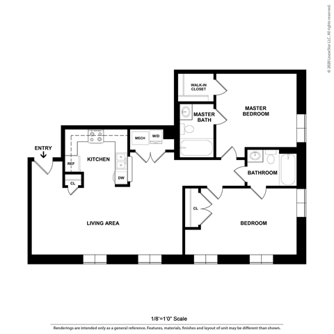 Two bed two bath Floor Plan at Pohlig Box Factory, Richmond, VA